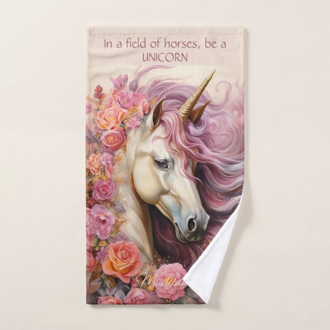 Custom Name Beautiful Unicorn Hand Towel (Hand Towel)