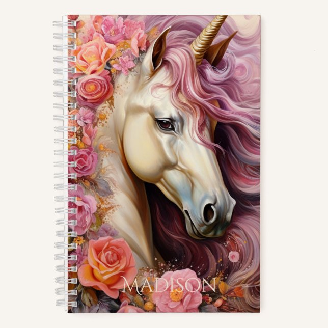 Custom Name Beautiful Unicorn Notebook (Front)