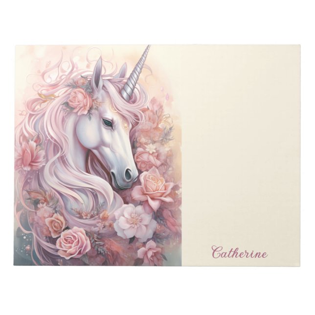 Custom Name Beautiful Unicorn Notepad (Front)
