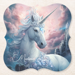 Custom Name Beautiful Unicorn Paper Coaster