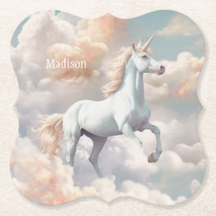 Custom Name Beautiful Unicorn Paper Coaster