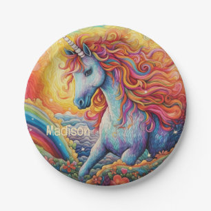 Custom Name Beautiful Unicorn Paper Plate