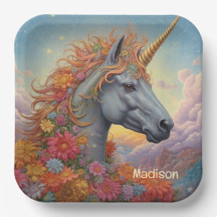 Custom Name Beautiful Unicorn Paper Plate