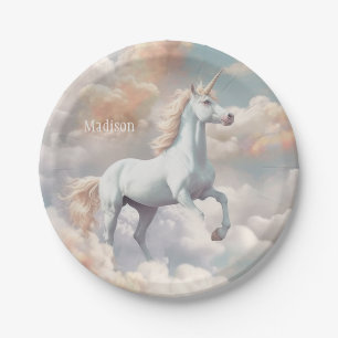 Custom Name Beautiful Unicorn Paper Plate