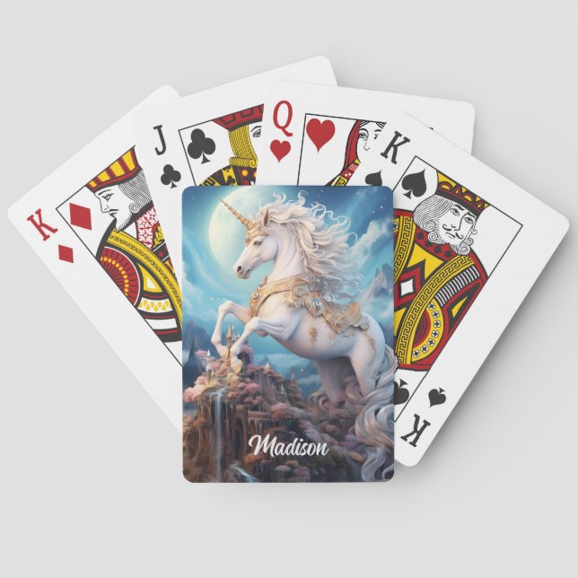 Custom Name Beautiful Unicorn Playing Cards (Back)