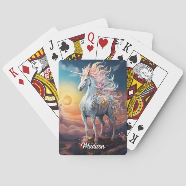Custom Name Beautiful Unicorn Playing Cards (Back)