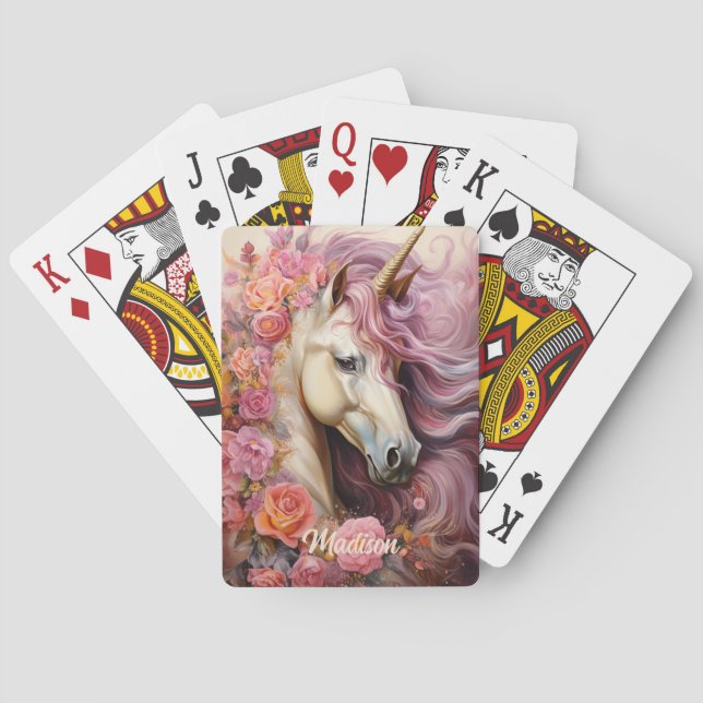 Custom Name Beautiful Unicorn Playing Cards (Back)