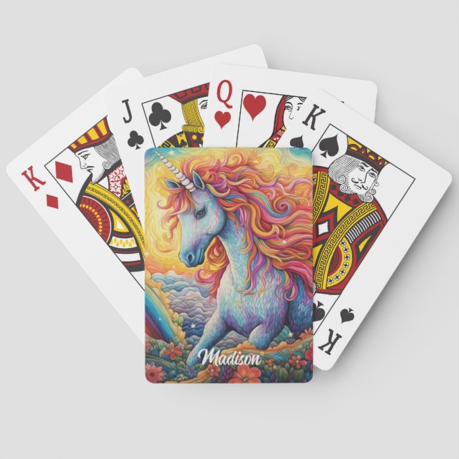 Custom Name Beautiful Unicorn Playing Cards (Back)
