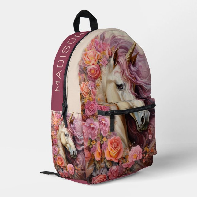 Custom Name Beautiful Unicorn Printed Backpack (Back Corner Left)