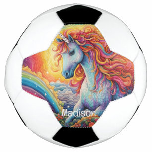 Custom Name Beautiful Unicorn Soccer Ball