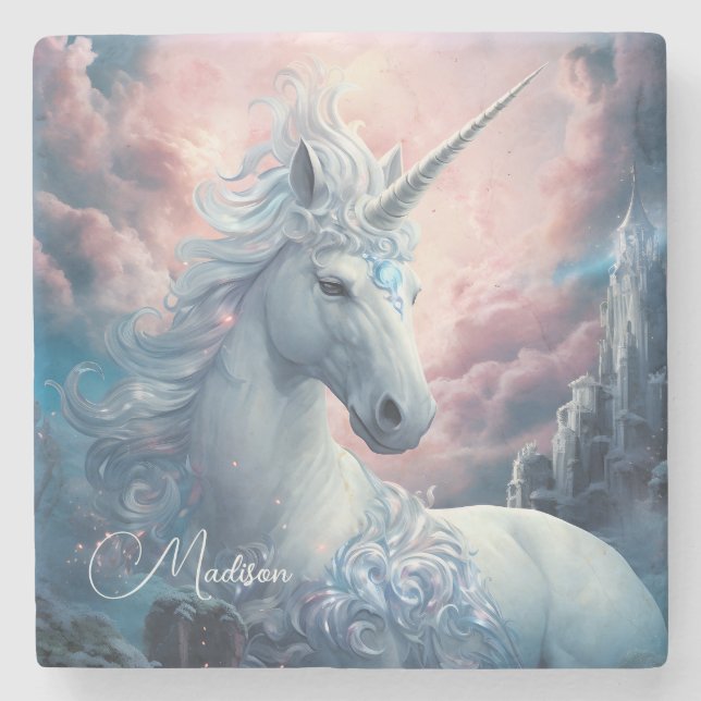 Custom Name Beautiful Unicorn Stone Coaster (Front)