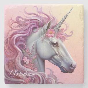 Custom Name Beautiful Unicorn Stone Coaster