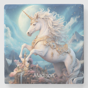 Custom Name Beautiful Unicorn Stone Coaster