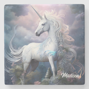 Custom Name Beautiful Unicorn Stone Coaster