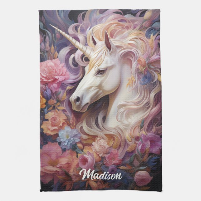 Custom Name Beautiful Unicorn Tea Towel (Vertical)