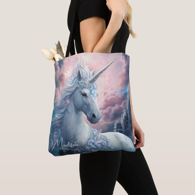 Custom Name Beautiful Unicorn Tote Bag (Close Up)