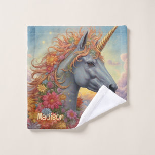 Custom Name Beautiful Unicorn Wash Cloth