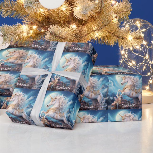 Custom Name Beautiful Unicorn Wrapping Paper (Holidays)