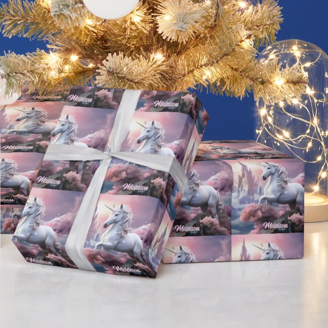 Custom Name Beautiful Unicorn Wrapping Paper (Holidays)