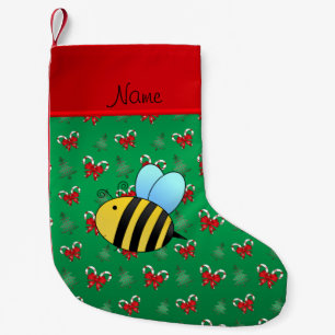 Custom name bee green candy canes christmas trees small christmas stocking