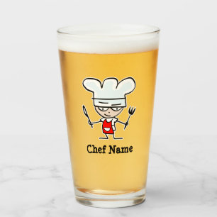 Custom name beer glass gift with chef cartoon