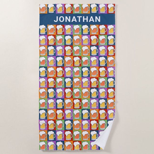 Custom name BEER Pop Art beach towel (Front)