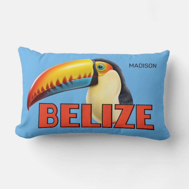 Custom Name BELIZE Toucan Lumbar Cushion (Front)