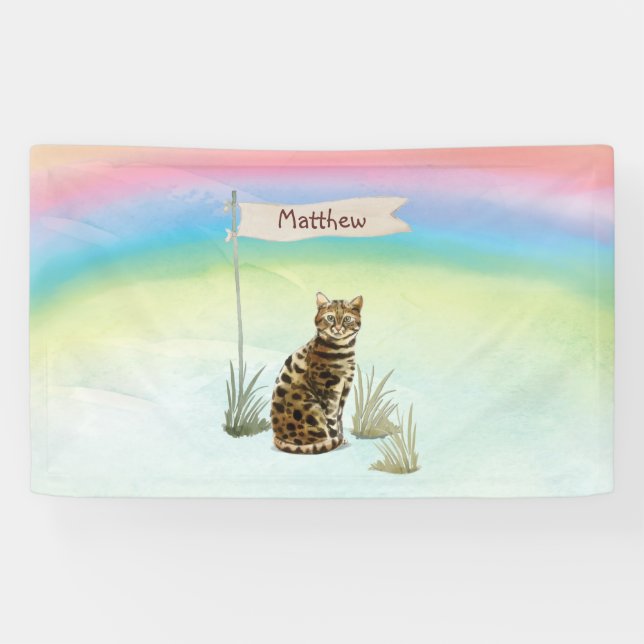 Custom Name Bengal Cat Pet Banner (Horizontal)