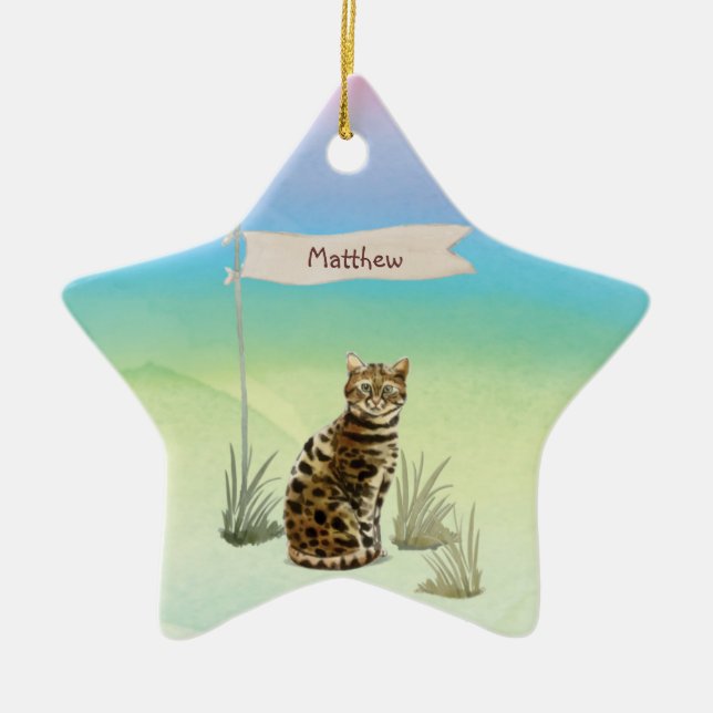 Custom Name Bengal Cat Pet Ceramic Ornament (Front)