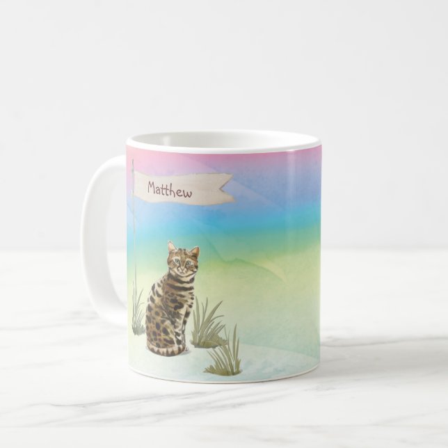 Custom Name Bengal Cat Pet Coffee Mug (Front Left)