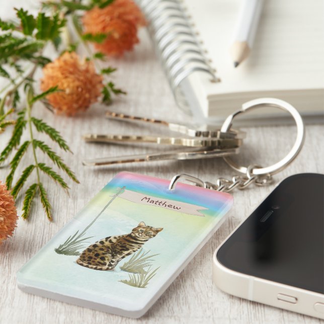 Custom Name Bengal Cat Pet Key Ring (Front Right)
