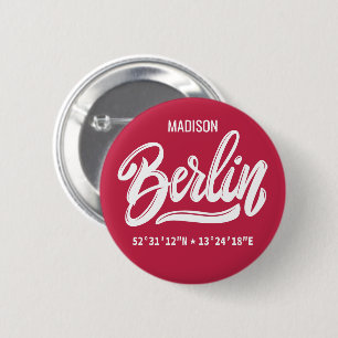 Custom Name Berlin Germany Coordinates 6 Cm Round Badge