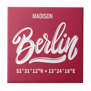 Custom Name Berlin Germany Coordinates Ceramic Tile