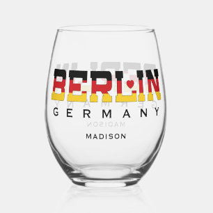 Custom Name Berlin Germany Stemless Wine Glass