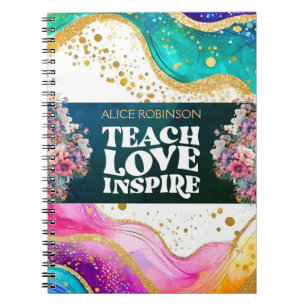 Custom Name Best Teacher Ever Rainbow Pastel Notebook