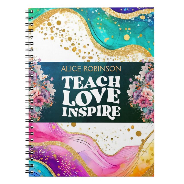 Custom Name Best Teacher Ever Rainbow Pastel Notebook (Front)