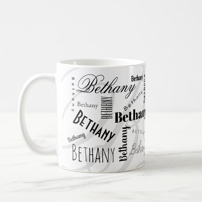 Custom Name Bethany Black White Coffee Mug (Left)