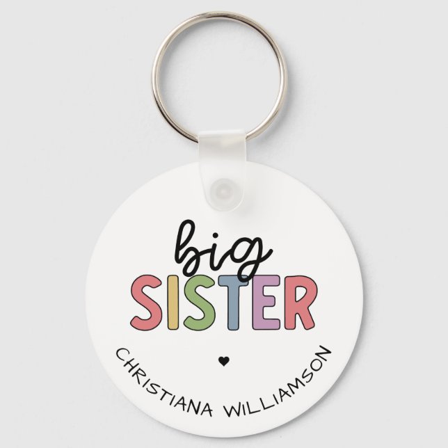 Custom Name Big Sister Cute Personalised Key Ring (Front)