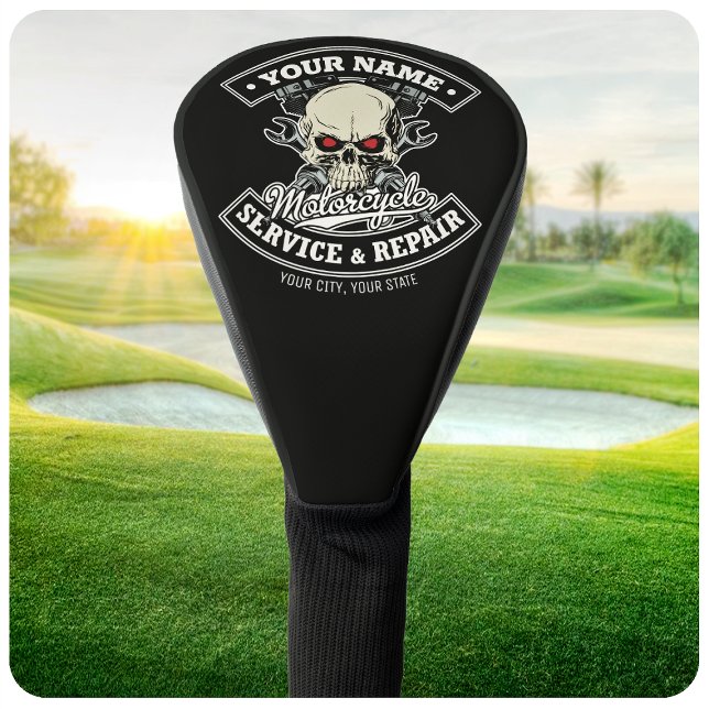 Custom NAME Biker Mechanic Skull Motorcycle Garage Golf Head Cover (Creator Uploaded)