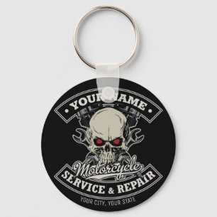 Custom NAME Biker Mechanic Skull Motorcycle Garage Key Ring
