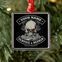Custom NAME Biker Mechanic Skull Motorcycle Garage