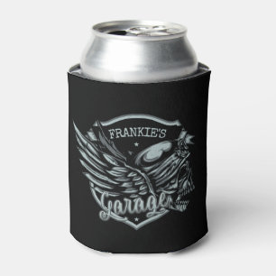 Custom NAME Biker Skull Wings Motorcycle Garage Can Cooler