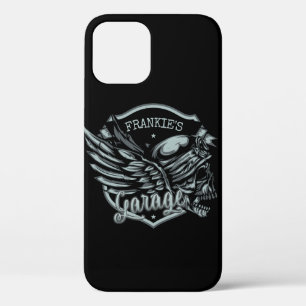 Custom NAME Biker Skull Wings Motorcycle Garage iPhone 12 Case