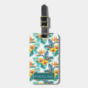 Custom Name Bird Of Paradise & Orchid Pattern Luggage Tag