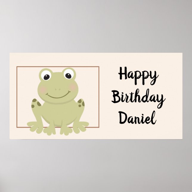 Custom Name & Birthday Frog Cartoon Animal Poster (Front)