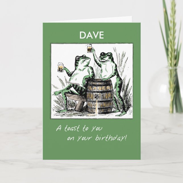Custom Name Birthday Frogs Toasting with Beer Card (Front)