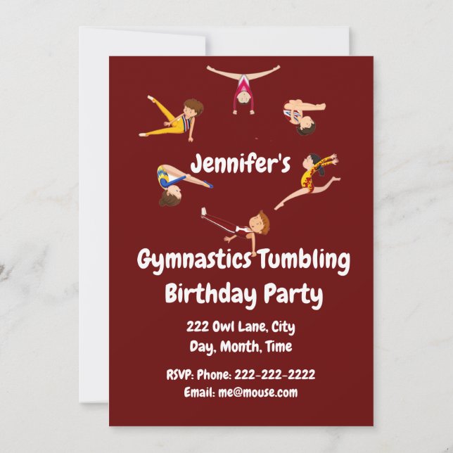 Custom Name Birthday Gymnastics Tumbling Invitation (Back)