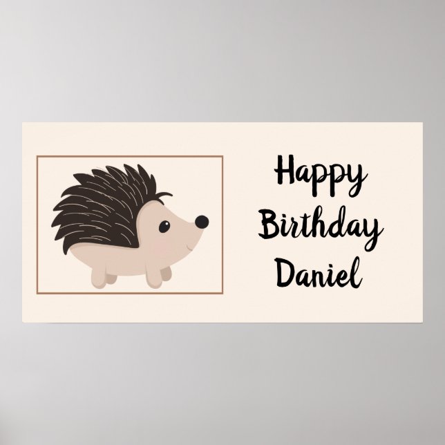 Custom Name & Birthday Hedgehog Cartoon Animal Poster (Front)