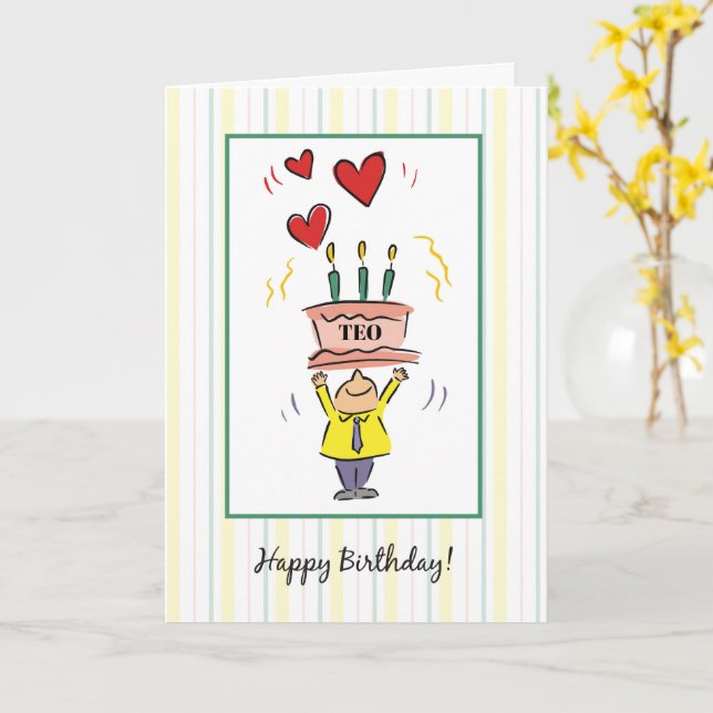Custom Name Birthday Man Hearts Cake with Hearts Card (Yellow Flower)