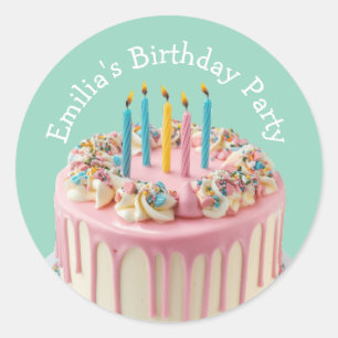 Custom Name Birthday Party Drip Cake Candles Classic Round Sticker